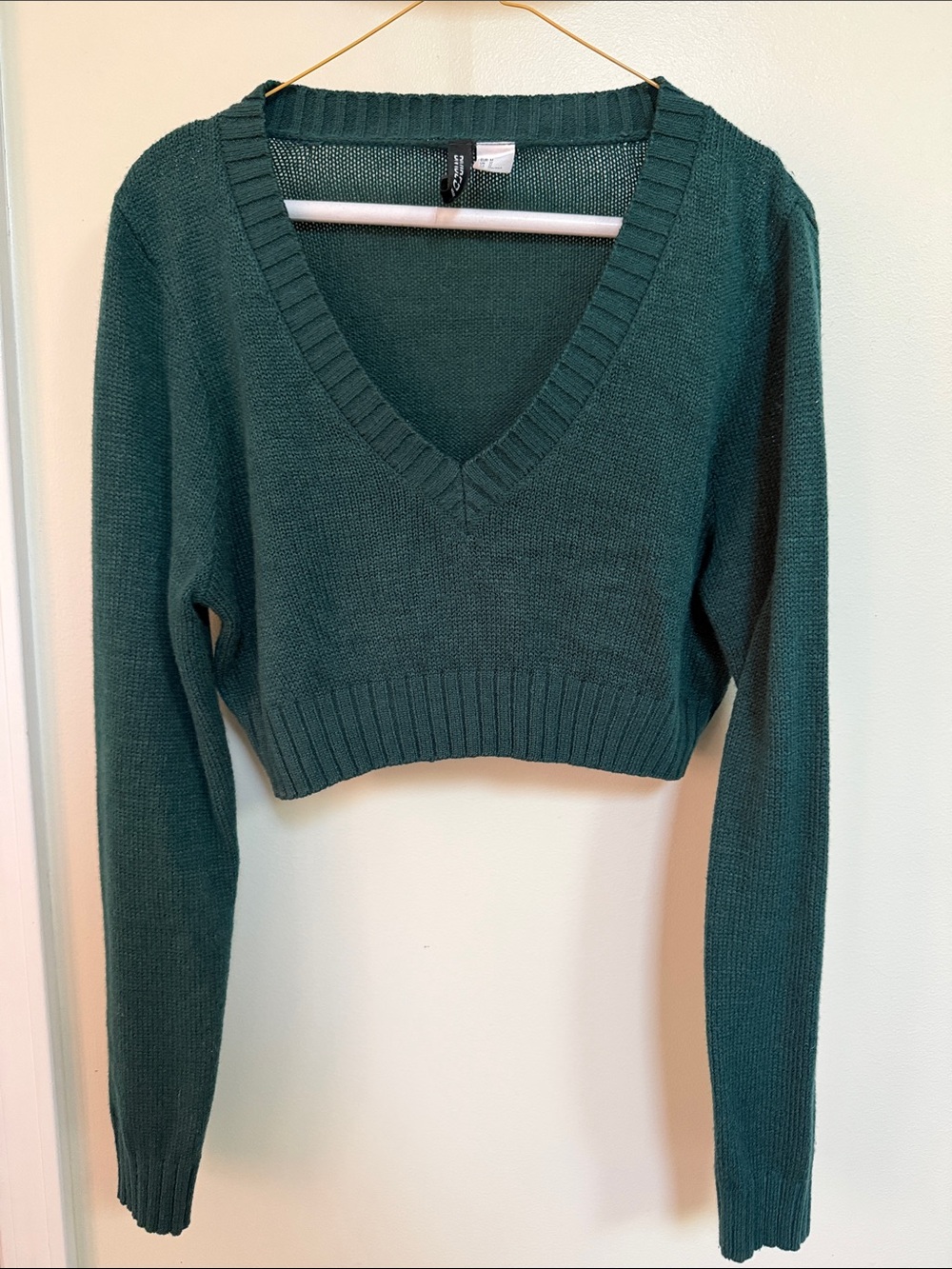 Divided Deep Teal Cropped V-Neck Sweater